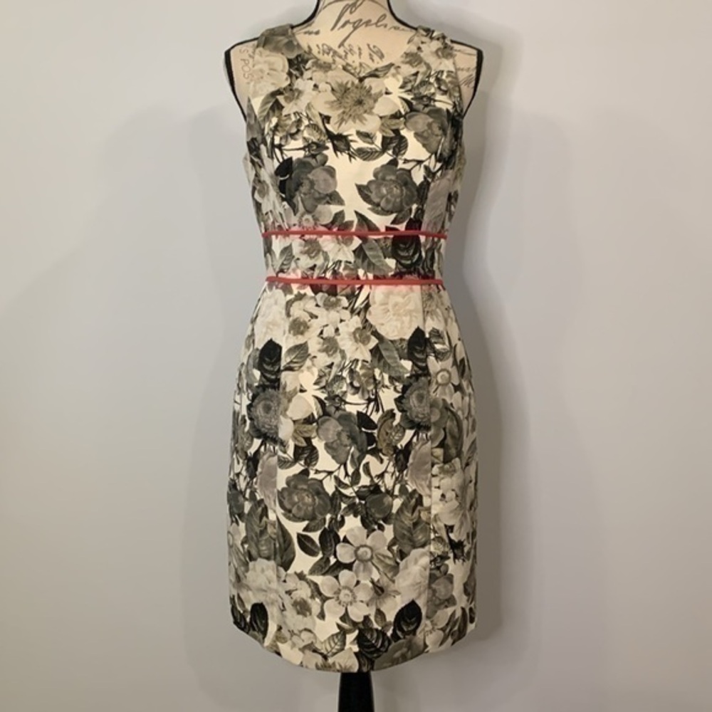 Eliza J Moody Floral sleeveless sheath dress bright pink piping 8